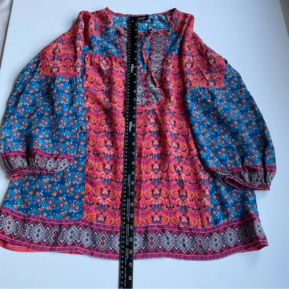 Tolani 100% Silk Top XS Multicolor Popover Peasant Tunic Tie Front Boho Flowy - Picture 4 of 9